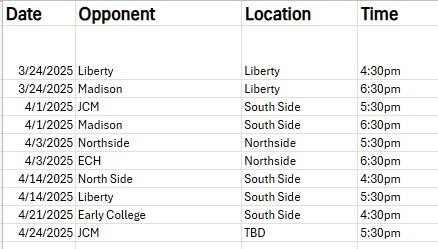 Girls Flag Football Schedule 2025